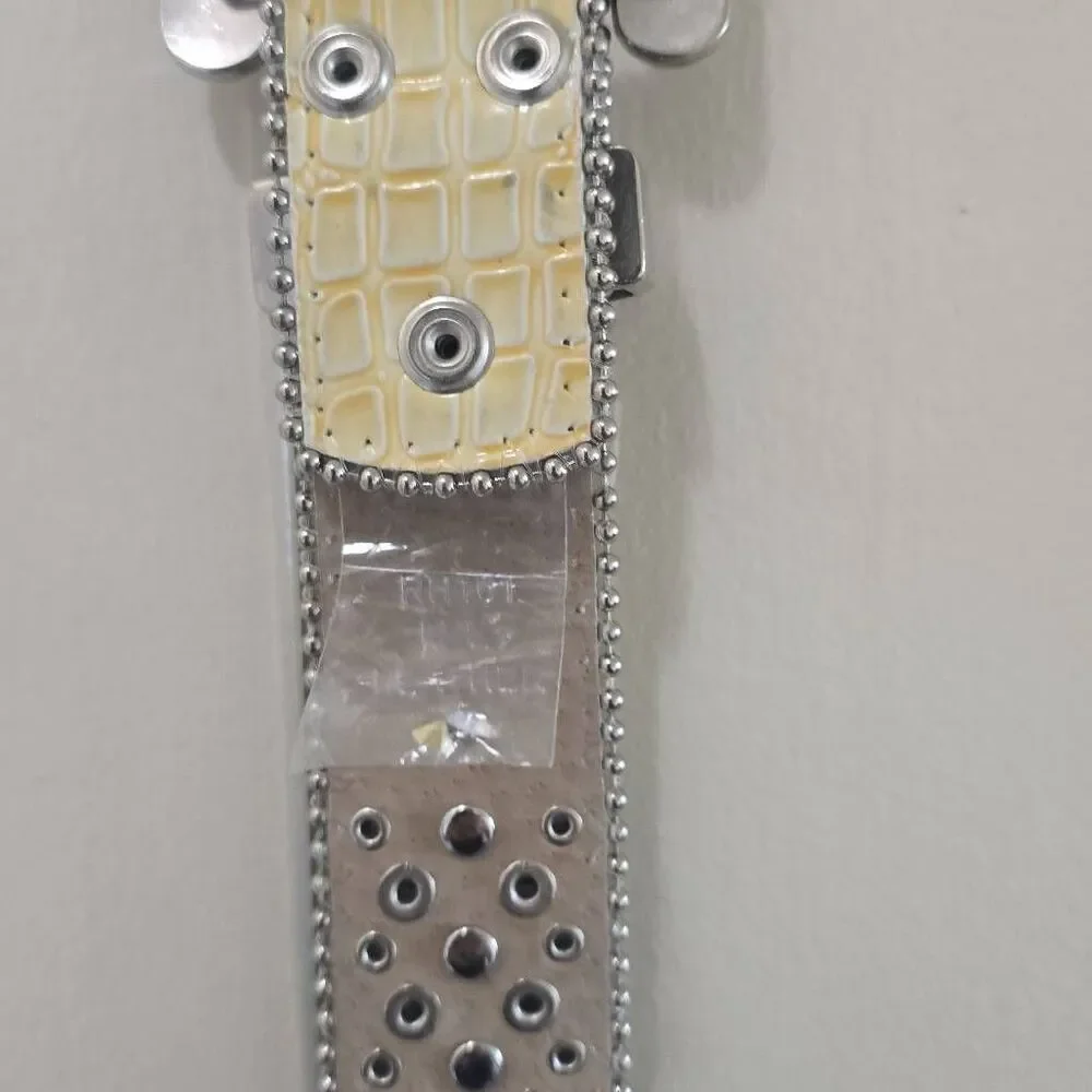 Ladies Western Rhinestone Horseshoe Bkl Yellow/Slvr Genuine Leather Belt, New ML